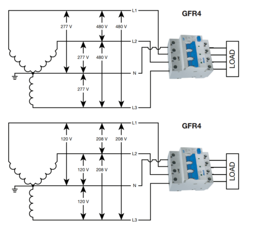 A schematic drawing of a GFCI breaker