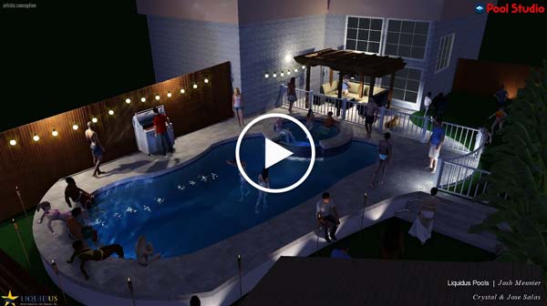 Video thumbnail of animated 3d rendering of a free form pool at night