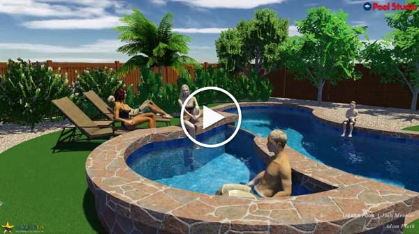 Video thumbnail of animated 3d rendering of a free form pool during the day