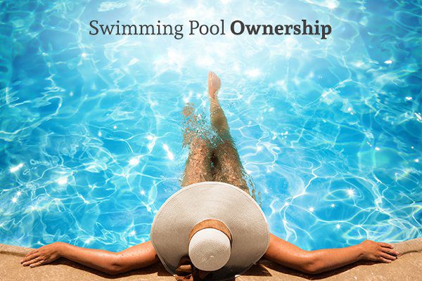 A woman lounging in her pool with the words swimming pool ownership
