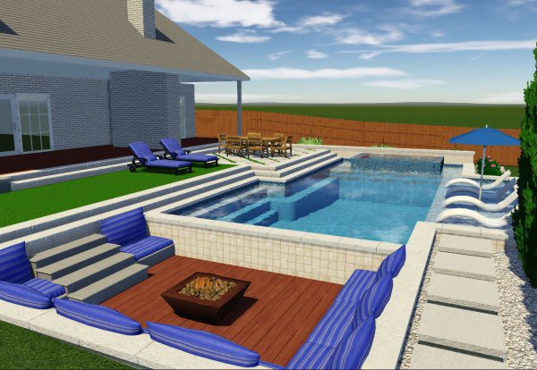 A 3D Design of a new pool and patio.