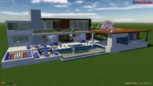 3D design of a pool and pool house