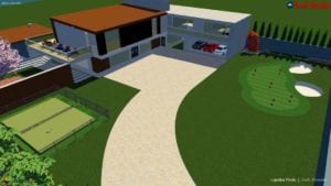 3D design of a pool and pool house