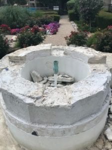 a water fountain being remodeled