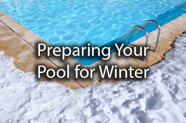 A pool surrounded by snow with the words, "preparing your pool for winter."